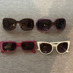 Collection- 4 pairs of affordable sunglasses  I never wore. Last pair- Roots